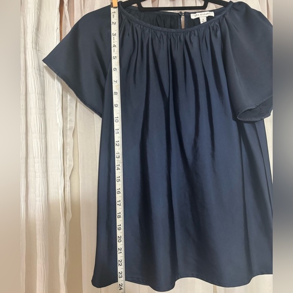 Blue Flutter Sleeve Blouse with Ruffled Neckline - Picture 4 of 8